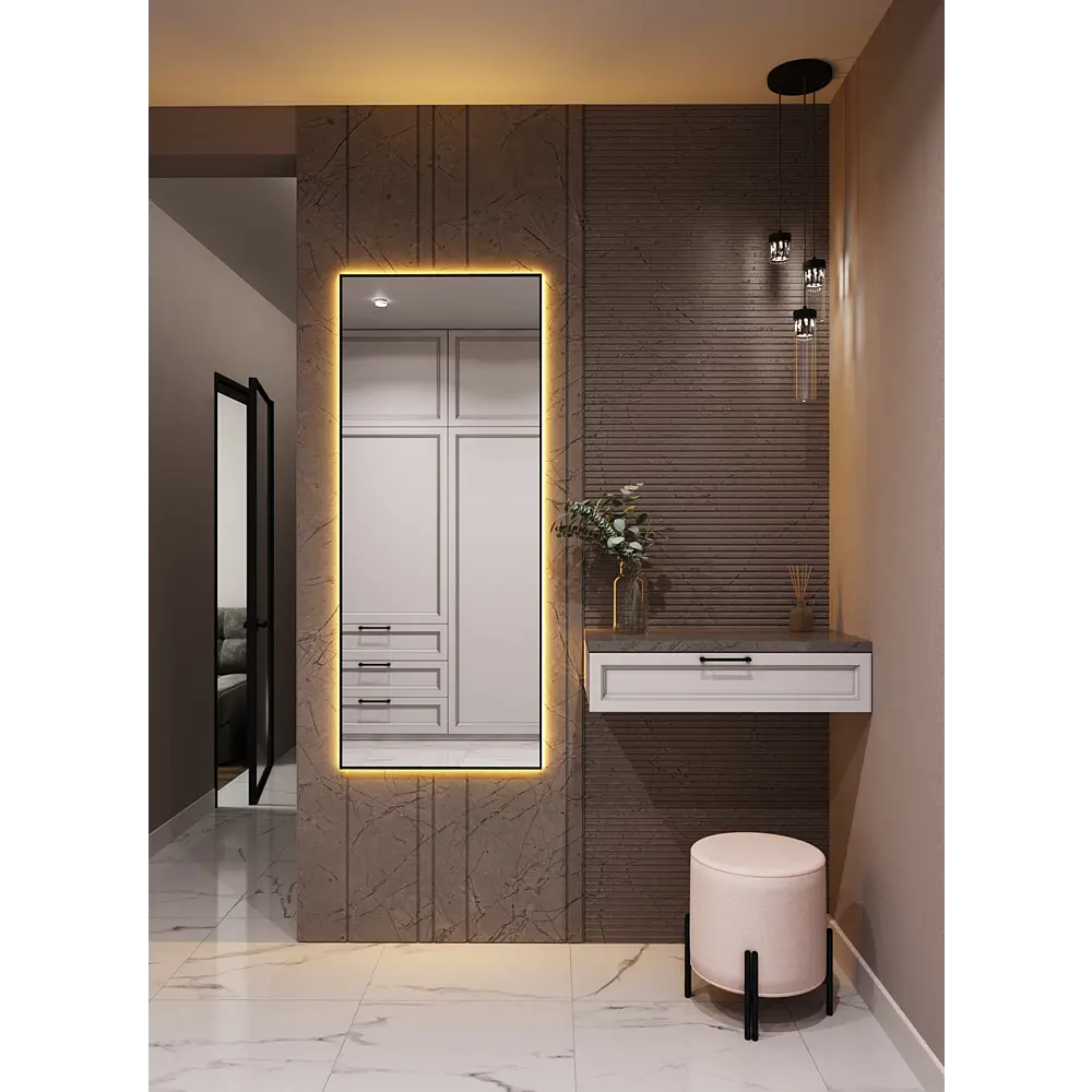 Фото 2 Зеркало с подсветкой в алюминиевой раме настенное ONE Mirror 160x70 см свет теплый белый 3000К черное Фото 2 Зеркало с подсветкой в алюминиевой раме настенное ONE Mirror 160x70 см свет теплый белый 3000К черное