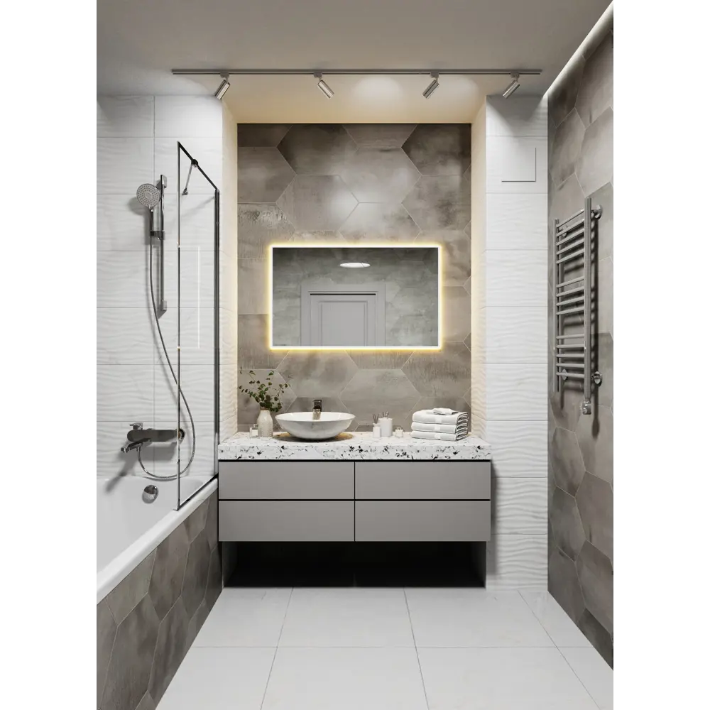 Фото 4 Зеркало с подсветкой в алюминиевой раме настенное ONE Mirror 100x60 см свет теплый белый 3000К белое