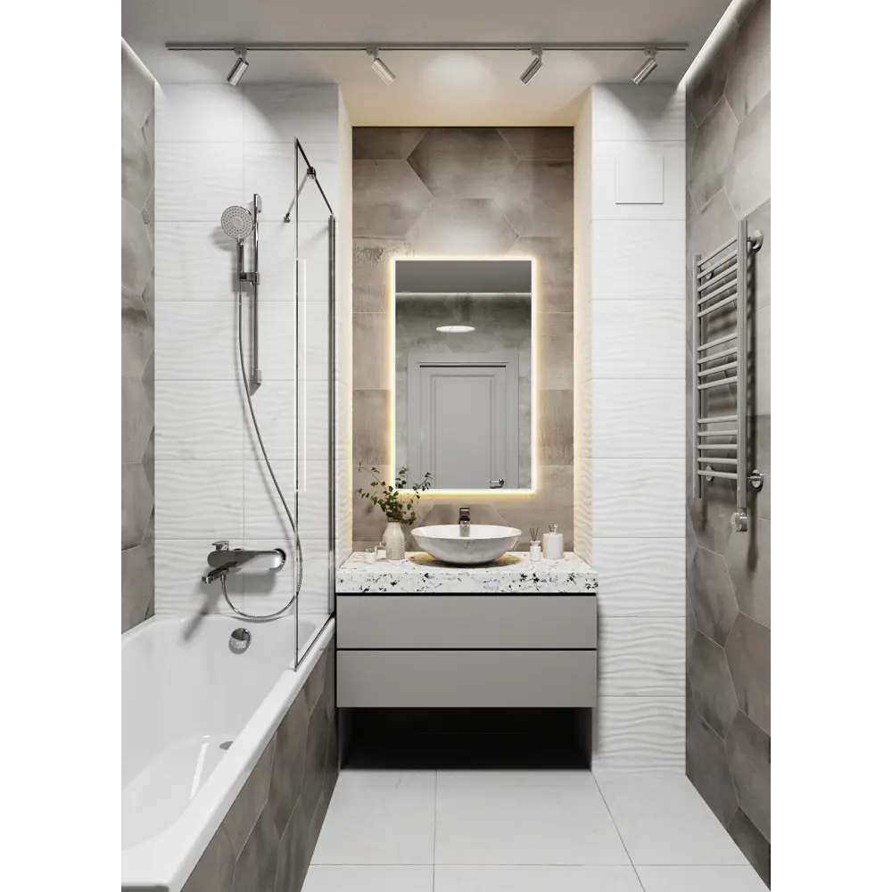 Фото 3 Зеркало с подсветкой в алюминиевой раме настенное ONE Mirror 100x60 см свет теплый белый 3000К белое
