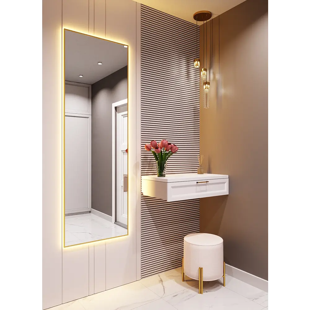 Фото 4 Зеркало с подсветкой в алюминиевой раме настенное ONE Mirror 180x60 см свет теплый белый 3000К золото Фото 4 Зеркало с подсветкой в алюминиевой раме настенное ONE Mirror 180x60 см свет теплый белый 3000К золото