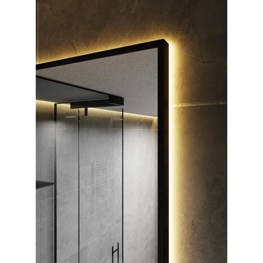Фото 5 Зеркало с подсветкой в алюминиевой раме настенное ONE Mirror 180x60 см свет теплый белый 3000К черное Фото 5 Зеркало с подсветкой в алюминиевой раме настенное ONE Mirror 180x60 см свет теплый белый 3000К черное