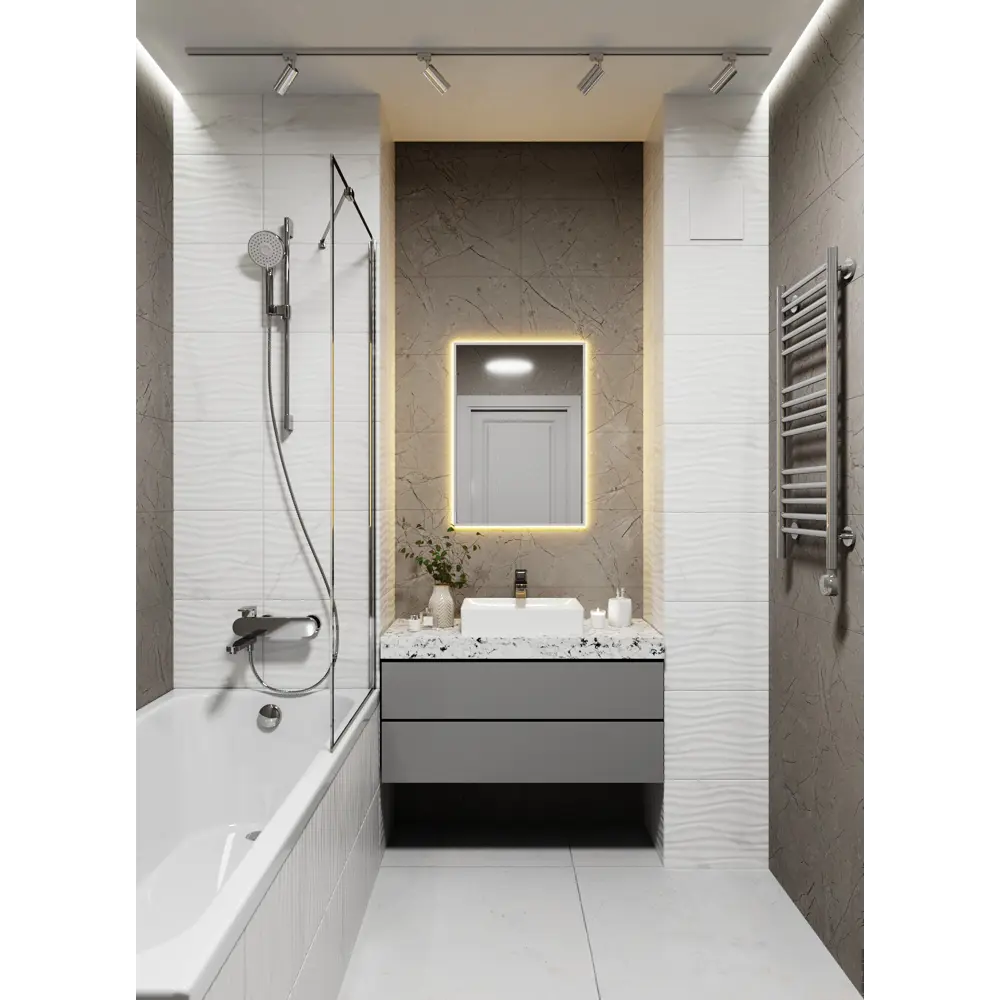 Фото 3 Зеркало с подсветкой в алюминиевой раме настенное ONE Mirror 70x50 см свет теплый белый 3000К серебро Фото 3 Зеркало с подсветкой в алюминиевой раме настенное ONE Mirror 70x50 см свет теплый белый 3000К серебро