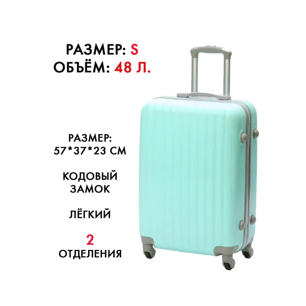 Фото Чемодан Удобный переезд S 37x55x23 см ABS-пластик цвет мятный Фото Чемодан Удобный переезд S 37x55x23 см ABS-пластик цвет мятный