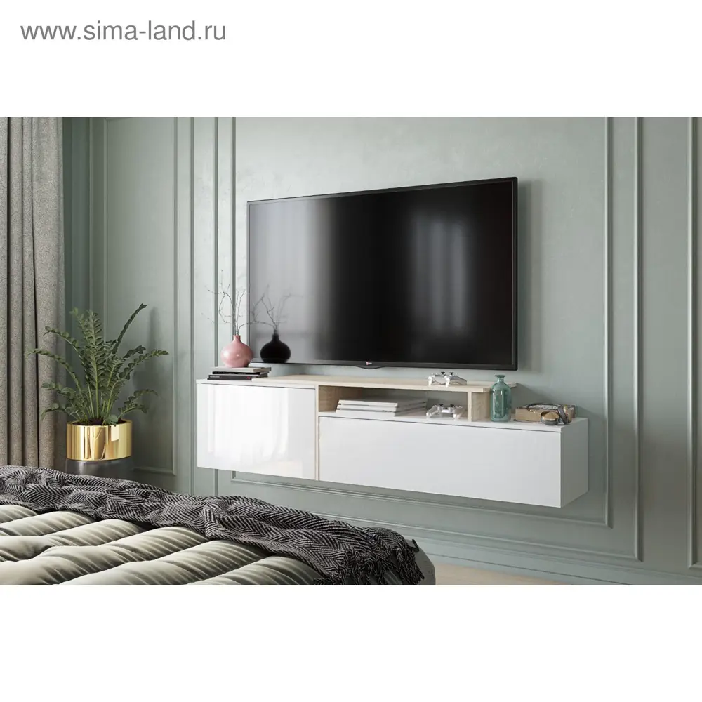 Фото Тумба под телевизор Клик мебель Элия 180x44x41 см ЛДСП цвет белый/дуб сонома Фото Тумба под телевизор Клик мебель Элия 180x44x41 см ЛДСП цвет белый/дуб сонома