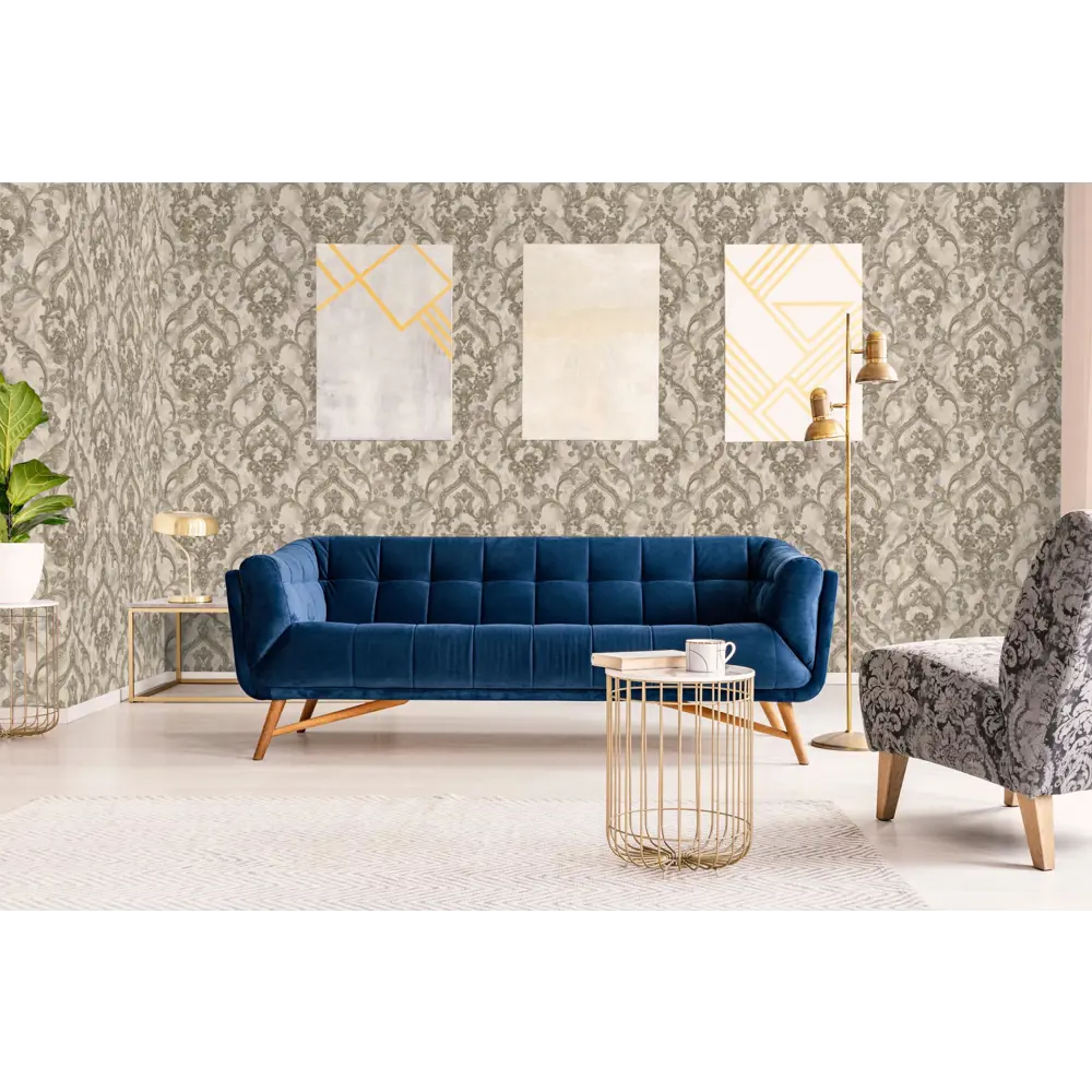 Фото Обои флизелиновые Grandeco Poeme 1.06 м серые бежевые зеленые OM 3004 Фото Обои флизелиновые Grandeco Poeme 1.06 м серые бежевые зеленые OM 3004