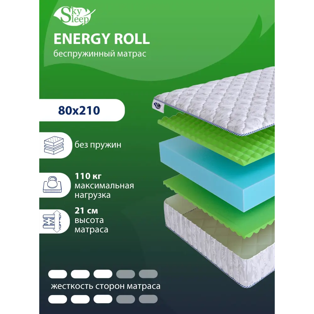 Фото Матрас SkySleep Energy Roll 80x210 см беспружинный, односпальный, ортопедический Фото Матрас SkySleep Energy Roll 80x210 см беспружинный, односпальный, ортопедический