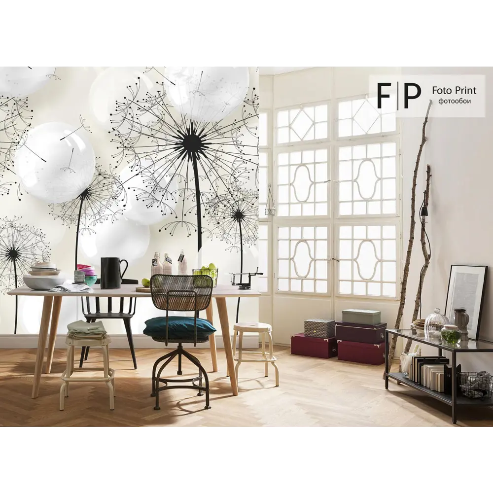Фото 2 Фотообои флизелиновые Foto Print 250x270 см Черные одуванчики и объемные шары Фото 2 Фотообои флизелиновые Foto Print 250x270 см Черные одуванчики и объемные шары