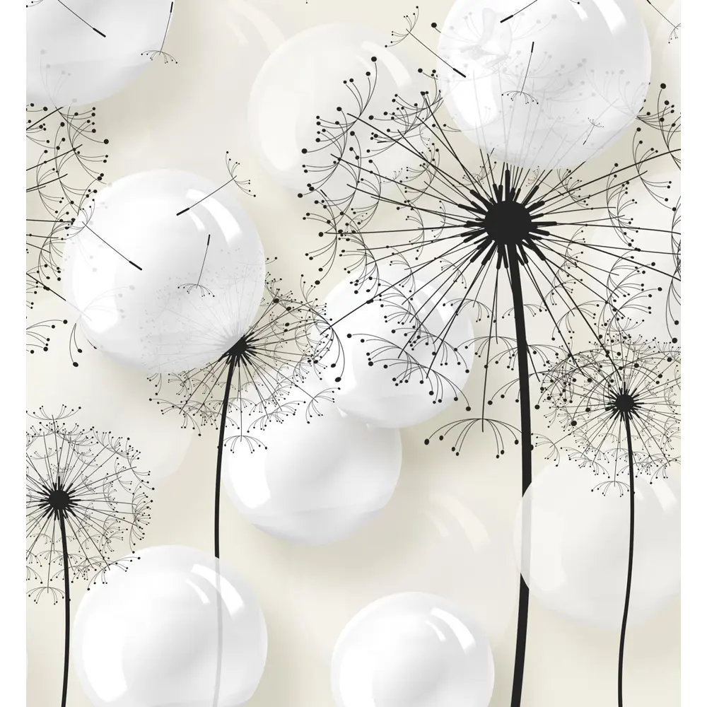 Фото 3 Фотообои флизелиновые Foto Print 250x270 см Черные одуванчики и объемные шары Фото 3 Фотообои флизелиновые Foto Print 250x270 см Черные одуванчики и объемные шары