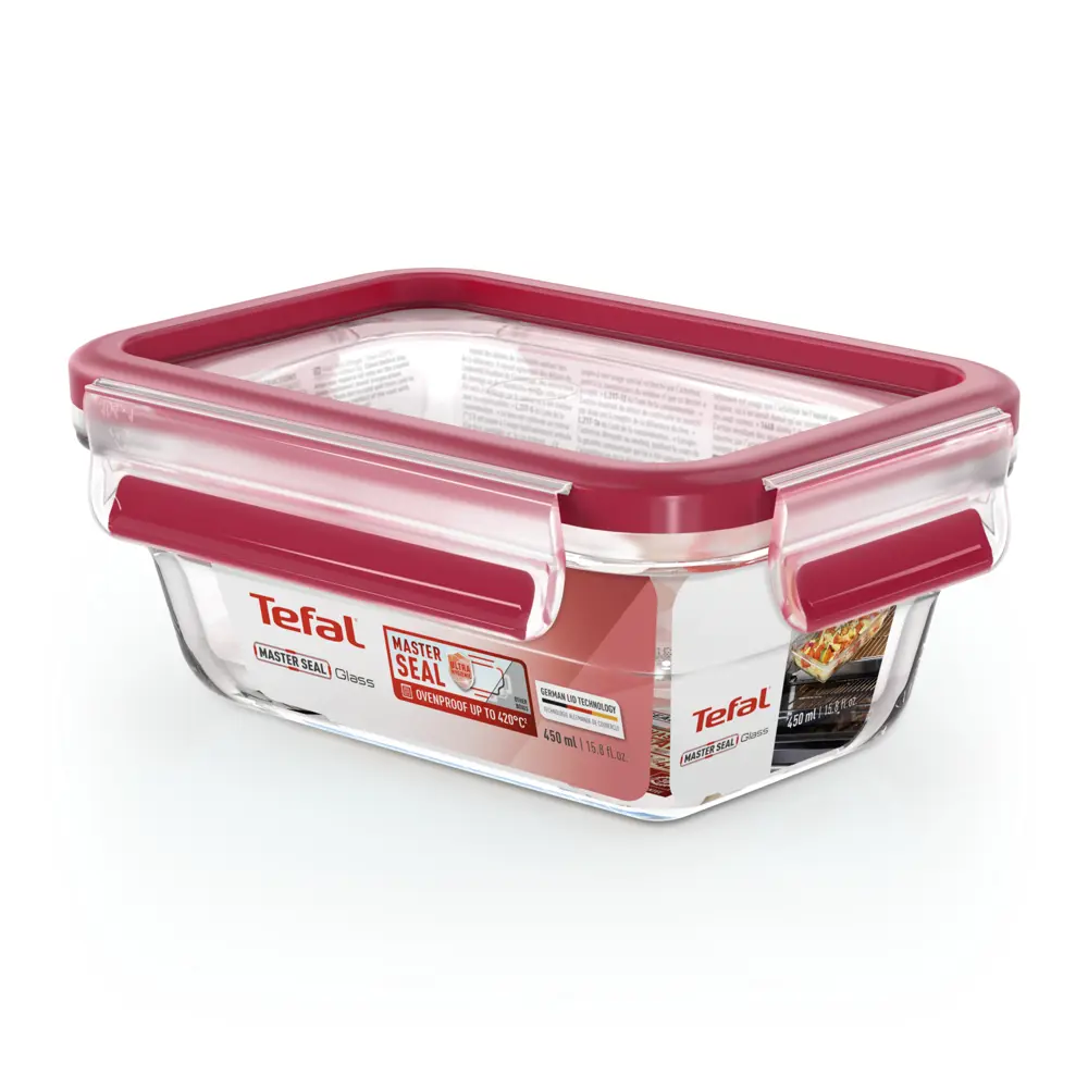 Фото 2 Контейнер для пищевых продуктов Tefal 0.45 л стекло цвет красный/прозрачный Фото 2 Контейнер для пищевых продуктов Tefal 0.45 л стекло цвет красный/прозрачный