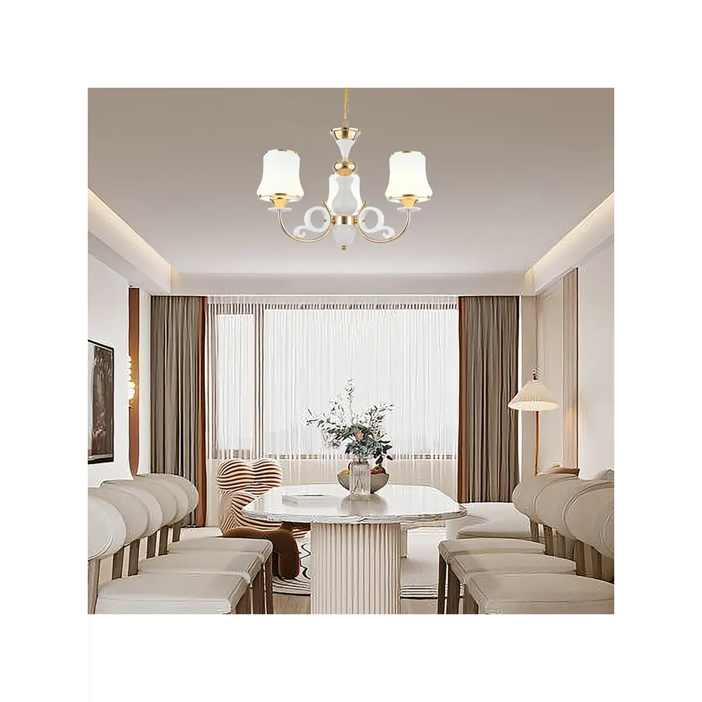 Фото 2 Люстра подвесная Arte perfetto luce 3330.9012.3.wh.gd 3 лампа 6 м² цвет белый, золото Фото 2 Люстра подвесная Arte perfetto luce 3330.9012.3.wh.gd 3 лампа 6 м² цвет белый, золото