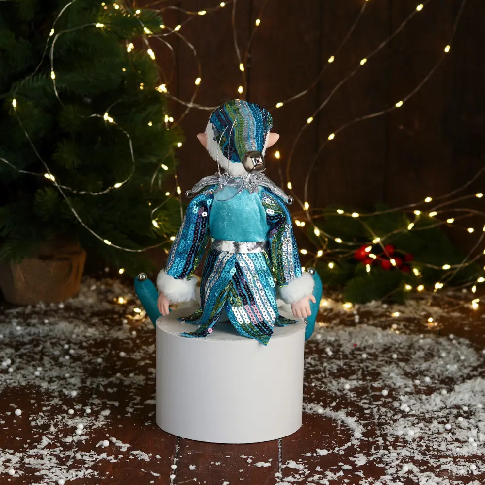 Фото 3 Фигура декоративная Новогодний шут в блестящем костюмчике 9692599 Зимнее волшебство 40 см цвет синий