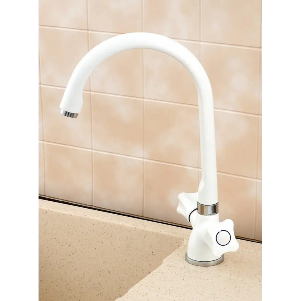 Фото 4 Смеситель для кухни двухвентильный Potato P41306-7 цинковый сплав цвет белый