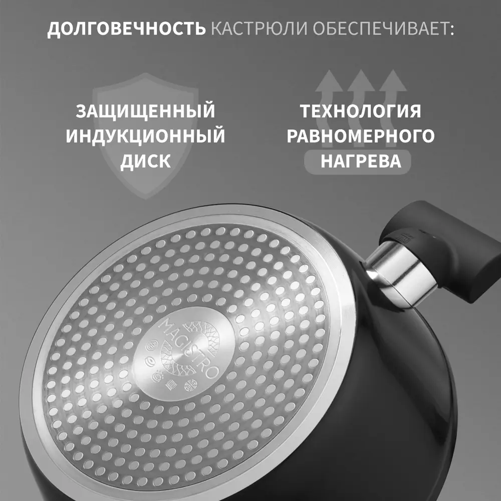 Фото 5 Кастрюля 2.3 л без крышки Magistro Magistro алюминий цвет черный Фото 5 Кастрюля 2.3 л без крышки Magistro Magistro алюминий цвет черный