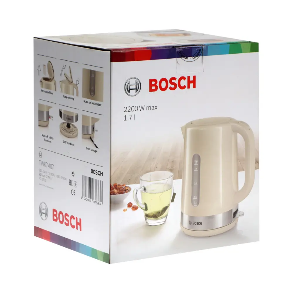 Фото 2 Электрический чайник Bosch 6775878 1.7 л металл цвет бежевый Фото 2 Электрический чайник Bosch 6775878 1.7 л металл цвет бежевый
