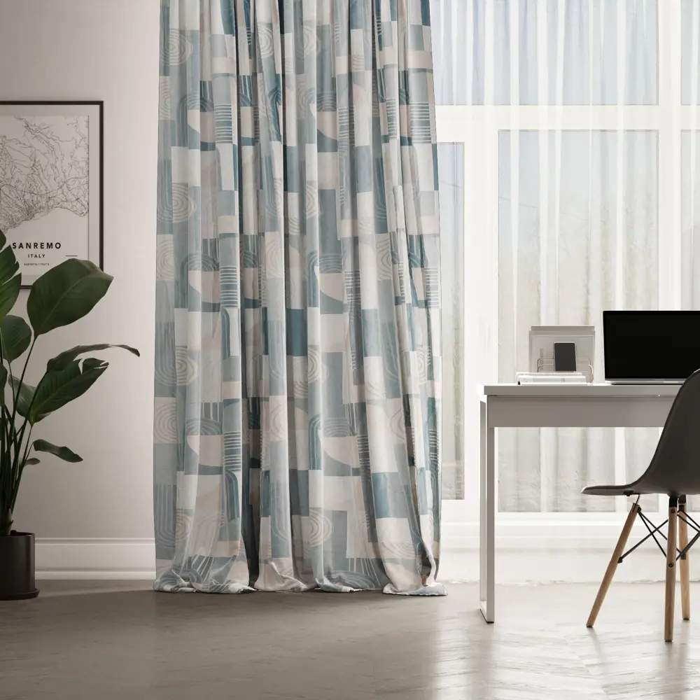 Фото Штора на ленте Inspire Nila 160х280 см цвет бело-синий Фото Штора на ленте Inspire Nila 160х280 см цвет бело-синий