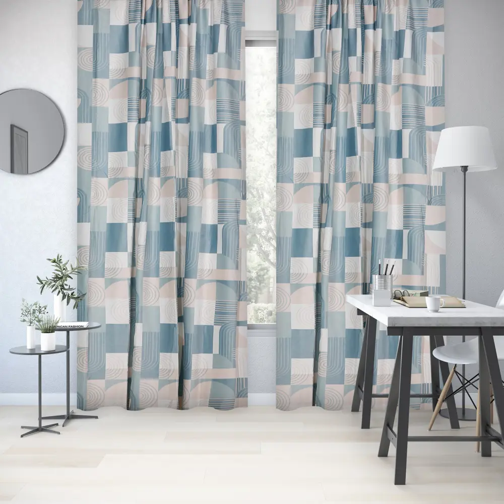 Фото 6 Штора на ленте Inspire Nila 160х280 см цвет бело-синий Фото 6 Штора на ленте Inspire Nila 160х280 см цвет бело-синий