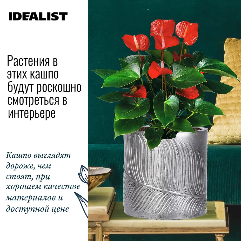 Фото 4 Настольное кашпо для цветов Idealist Lite Лист серебряное 24x24 см 10.9 л Фото 4 Настольное кашпо для цветов Idealist Lite Лист серебряное 24x24 см 10.9 л