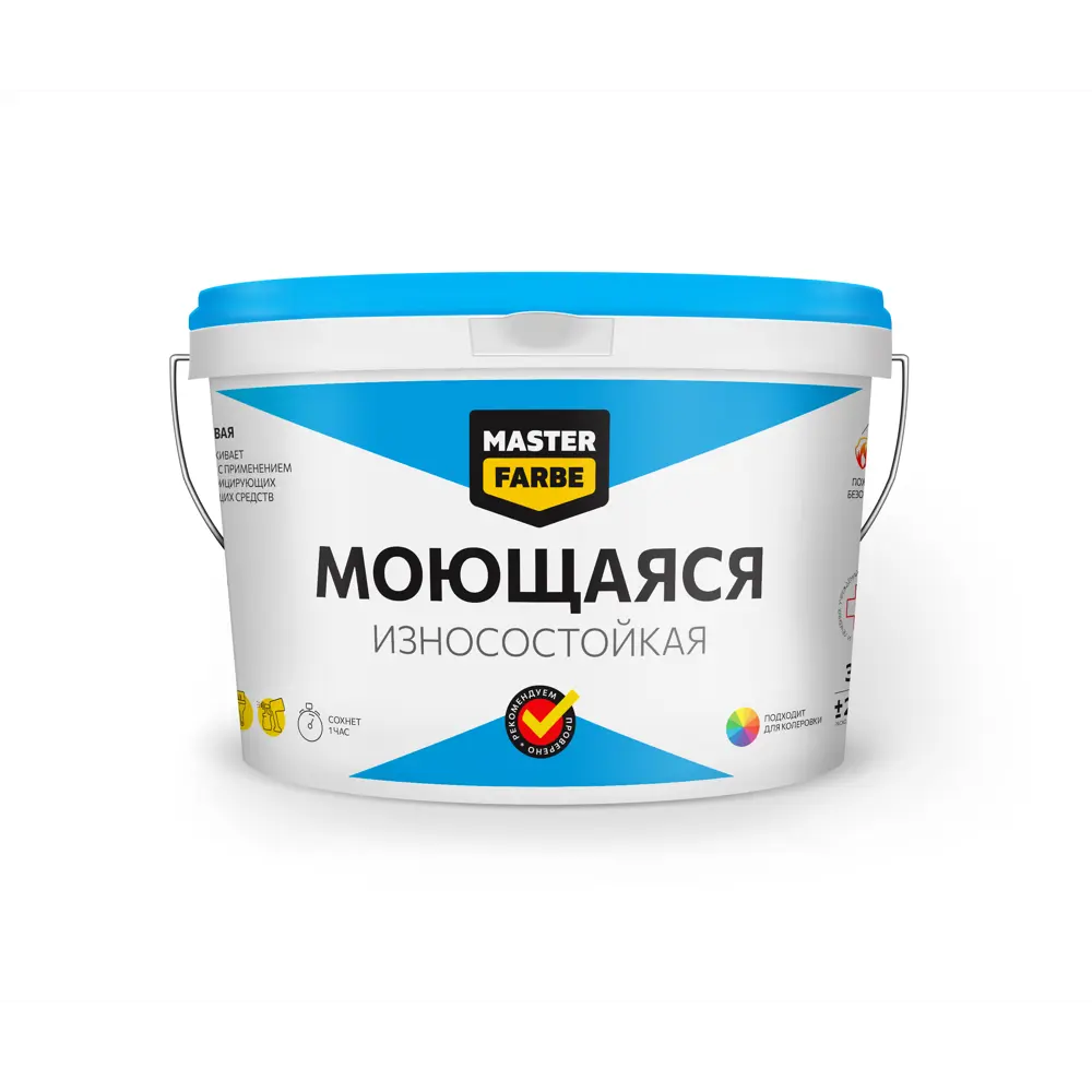 Фото Краска для стен и потолков моющаяся Masterfarbe цвет белый база A 10 л Фото Краска для стен и потолков моющаяся Masterfarbe цвет белый база A 10 л