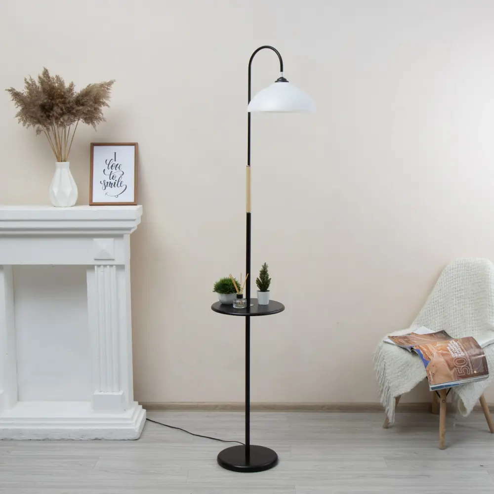 Фото 8 Торшер Bayerlux Алонзо 9862958 со столиком цвет черный