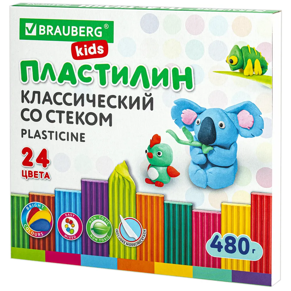 Фото 2 Пластилин классический для лепки (набор) для детей Brauberg Kids 24 цвета 480 грамм стек 106437 Фото 2 Пластилин классический для лепки (набор) для детей Brauberg Kids 24 цвета 480 грамм стек 106437