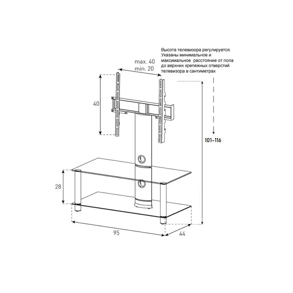 Фото 2 Напольная стойка для ТВ Sonorous Neo 95 B-HBLK 95x116x44 см цвет черный блестящий Фото 2 Напольная стойка для ТВ Sonorous Neo 95 B-HBLK 95x116x44 см цвет черный блестящий