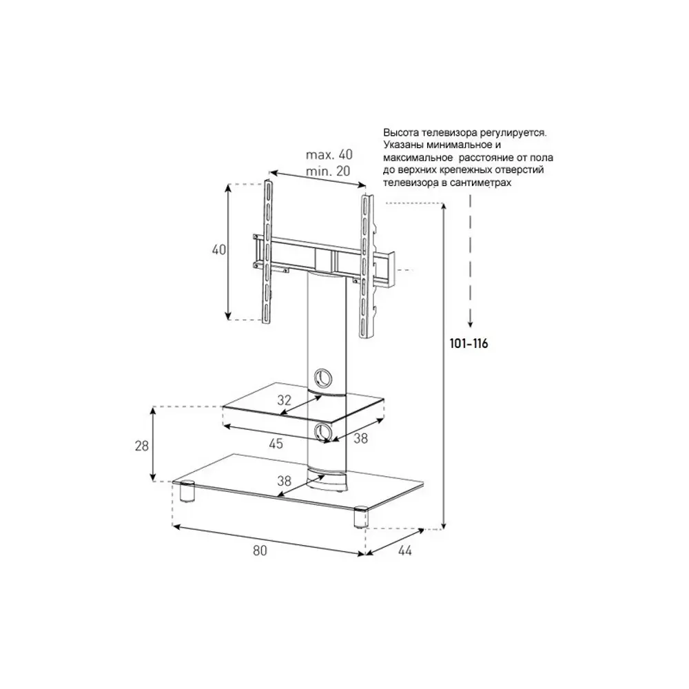 Фото 2 Напольная стойка для ТВ Sonorous Neo 81 B-HBLK 80x116x44 см цвет черный блестящий Фото 2 Напольная стойка для ТВ Sonorous Neo 81 B-HBLK 80x116x44 см цвет черный блестящий
