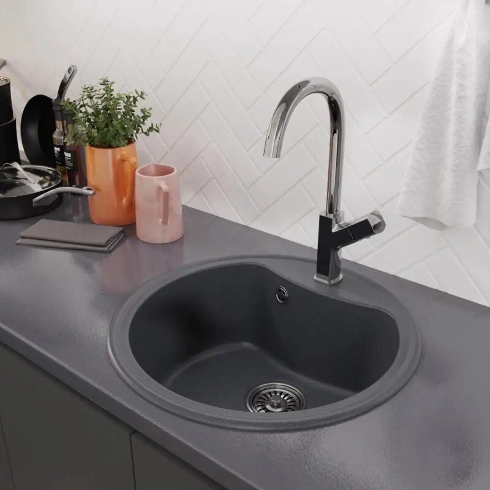 Фото 4 Врезная мойка Mixline ML-GM09 51x51 19 см искусственный камень цвет антрацит Фото 4 Врезная мойка Mixline ML-GM09 51x51 19 см искусственный камень цвет антрацит