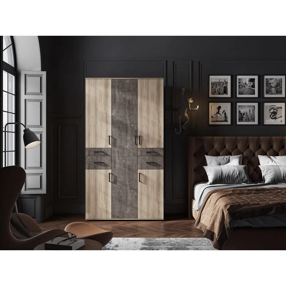 Фото 3 Шкаф распашной Стендмебель Нельсон 2 120x220x50 см ЛДСП цвет железный камень/дуб каньон