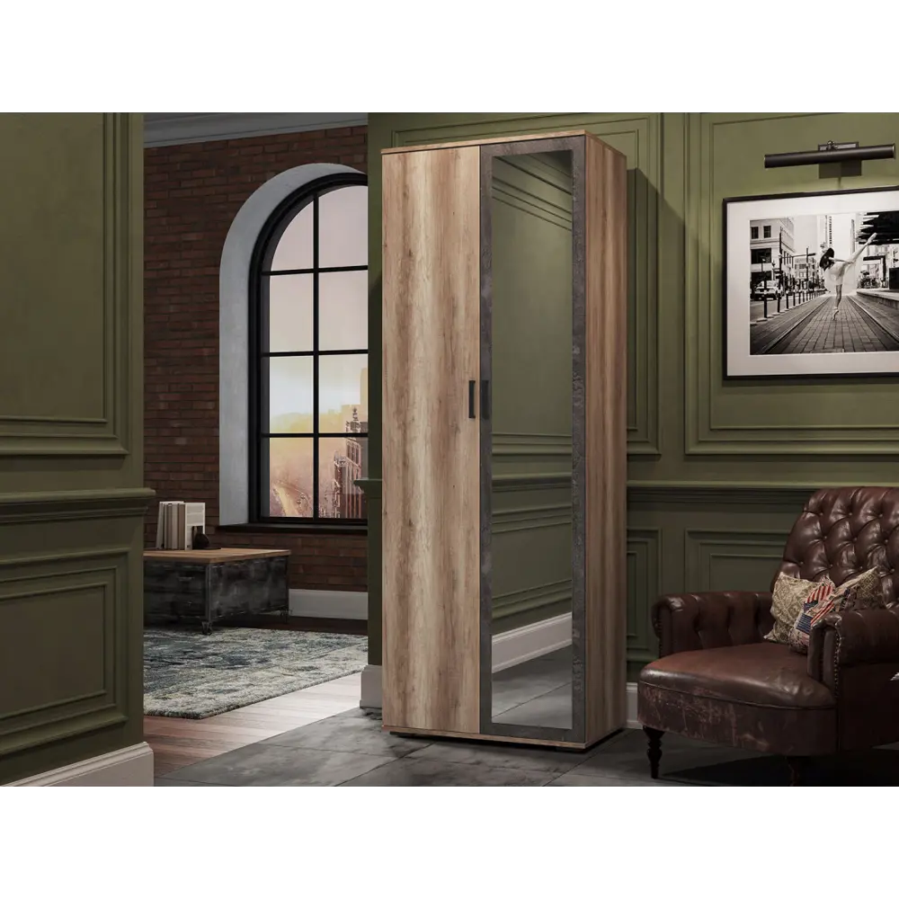 Фото 3 Шкаф распашной Стендмебель Нельсон 4 80x220x50 см ЛДСП цвет железный камень/дуб каньон