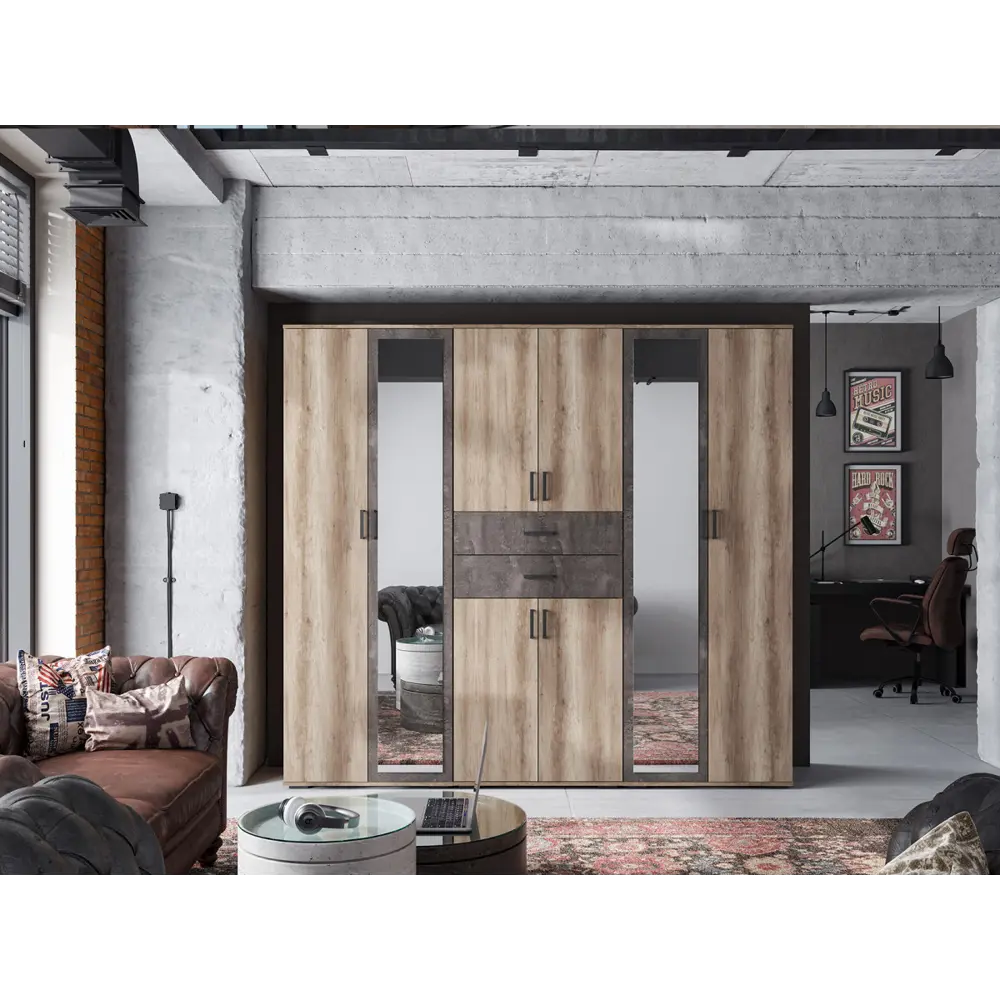 Фото 5 Шкаф распашной Стендмебель Нельсон 5 80x220x50 см ЛДСП цвет железный камень/дуб каньон