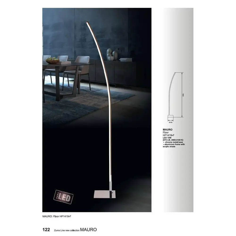 Фото 3 Торшер Zumaline Mauro HP1419-F 15Вт IP20 хром Фото 3 Торшер Zumaline Mauro HP1419-F 15Вт IP20 хром