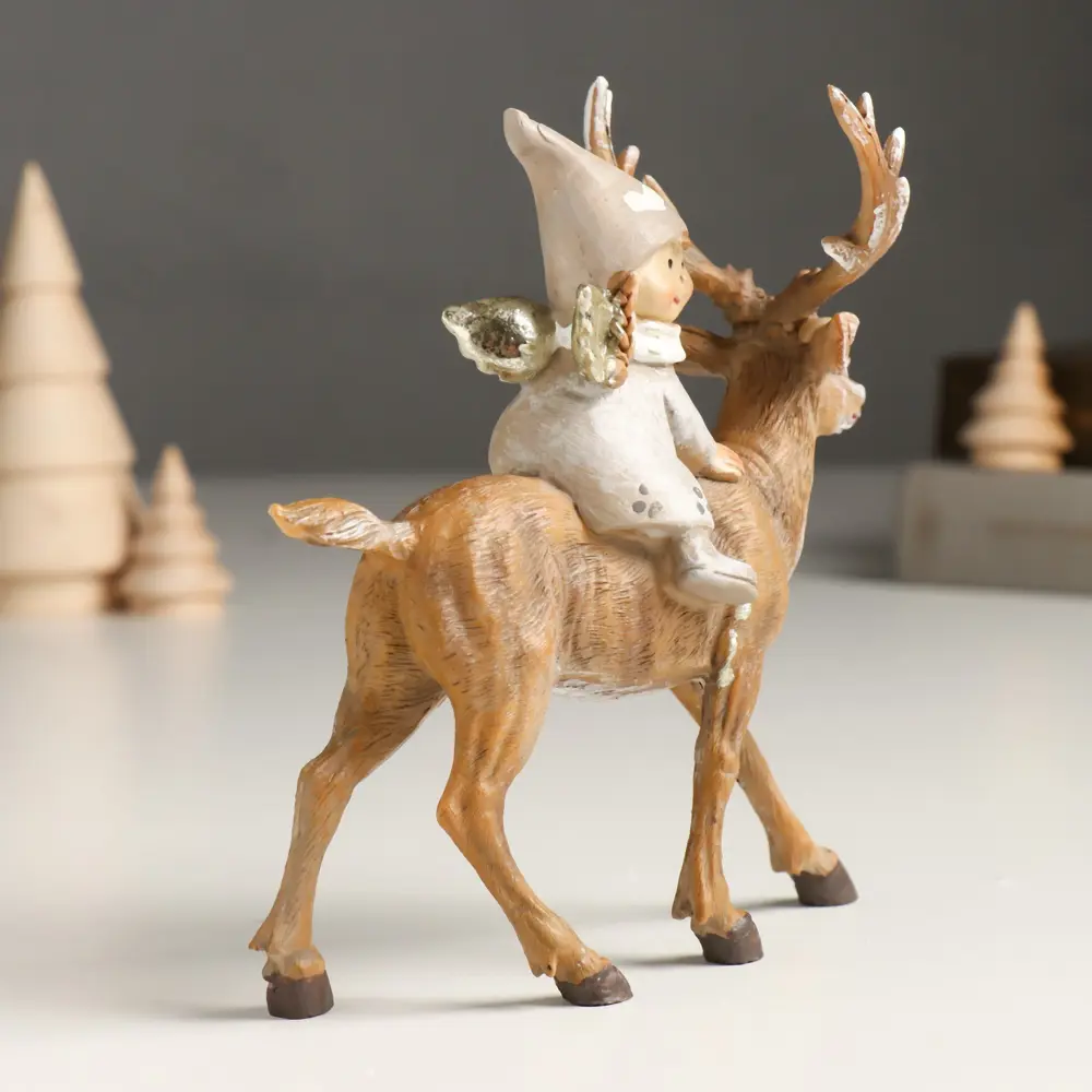 Фото 2 Сувенир "Малышка-ангел в сером наряде, верхом на олене" 5.5x14x14.5 см