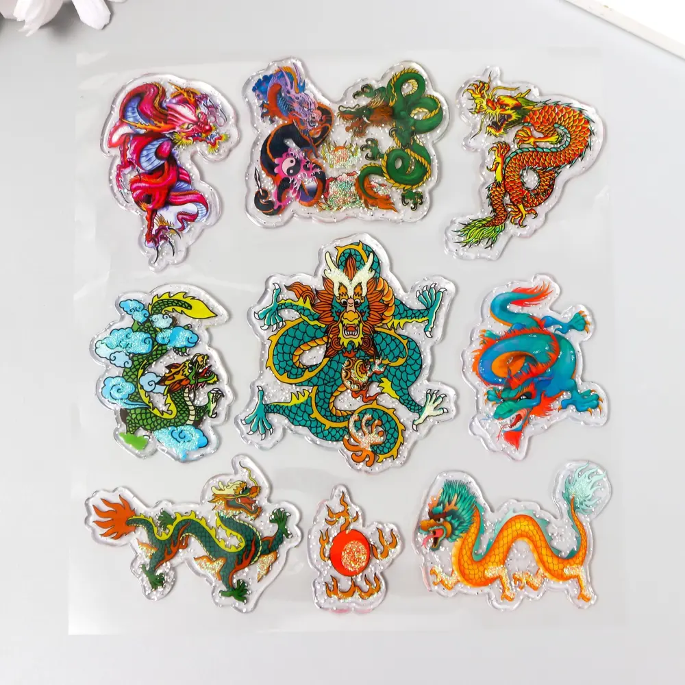 Фото Наклейка силикон с блёстками на стекло Драконы 18.5x17 см