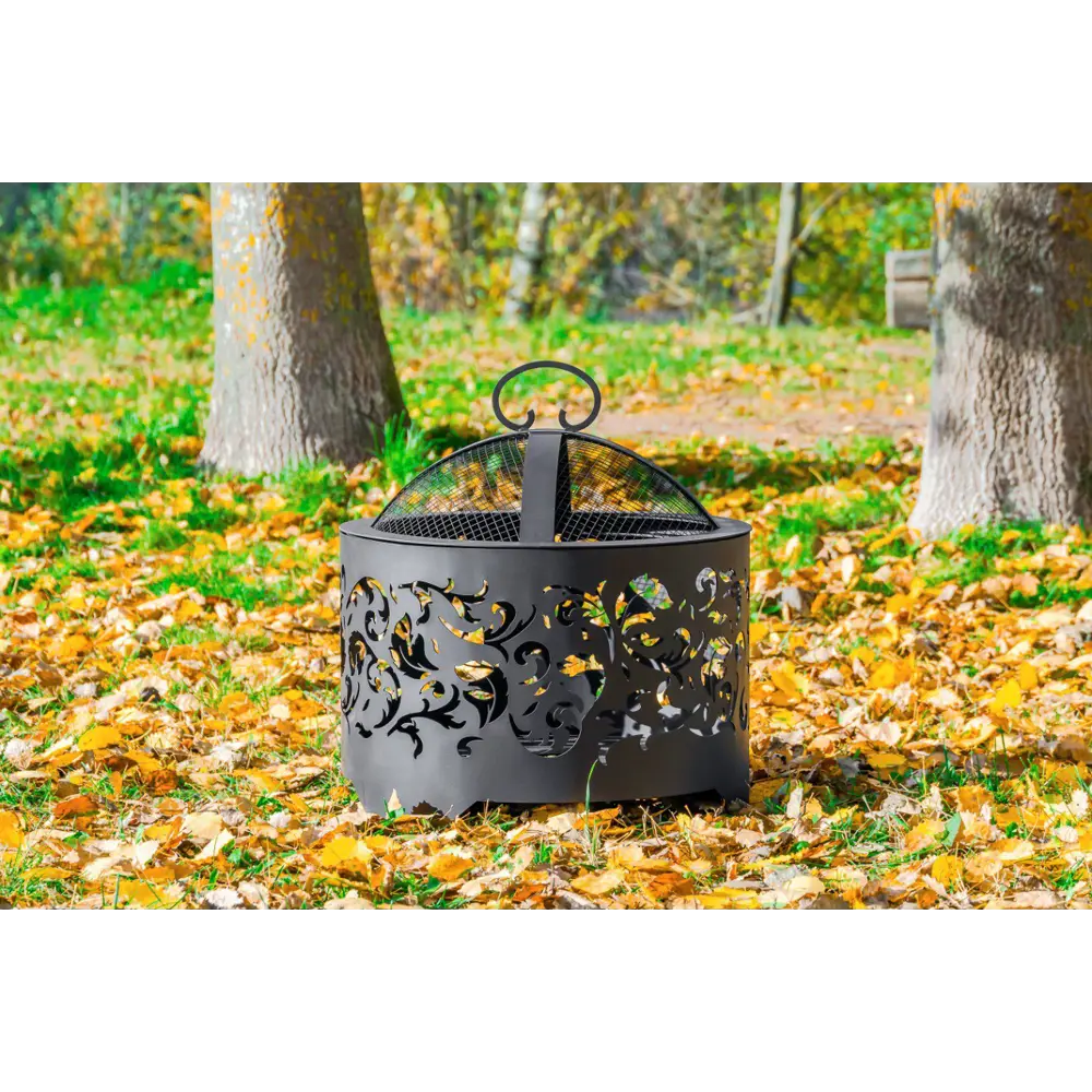 Фото 2 Костровая чаша Fire-House Узор d 60 с плоским дном с крышкой искрогасителем 60x77 см
