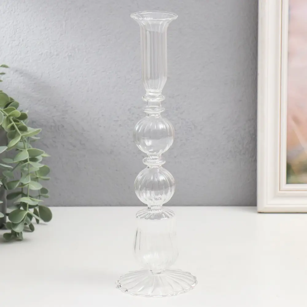 Фото Подсвечник Simaland "Эстетика - два шара" прозрачный 27x8.5x8.5 см