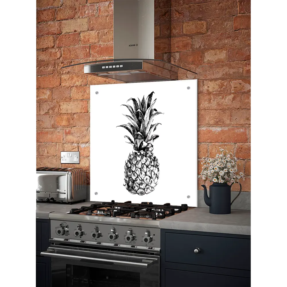 Фото Стеновая панель Borntoprint Ананас 600x550x0.4 см закаленное стекло цвет бело-черный Фото Стеновая панель Borntoprint Ананас 600x550x0.4 см закаленное стекло цвет бело-черный