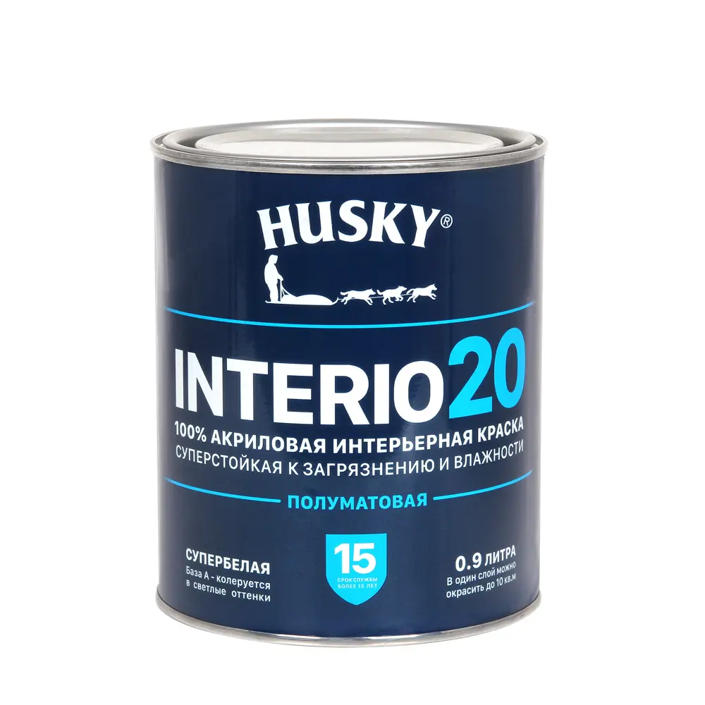 Фото Краска интерьерная Husky Interio 20 полуматовая супербелая 0.9л Фото Краска интерьерная Husky Interio 20 полуматовая супербелая 0.9л
