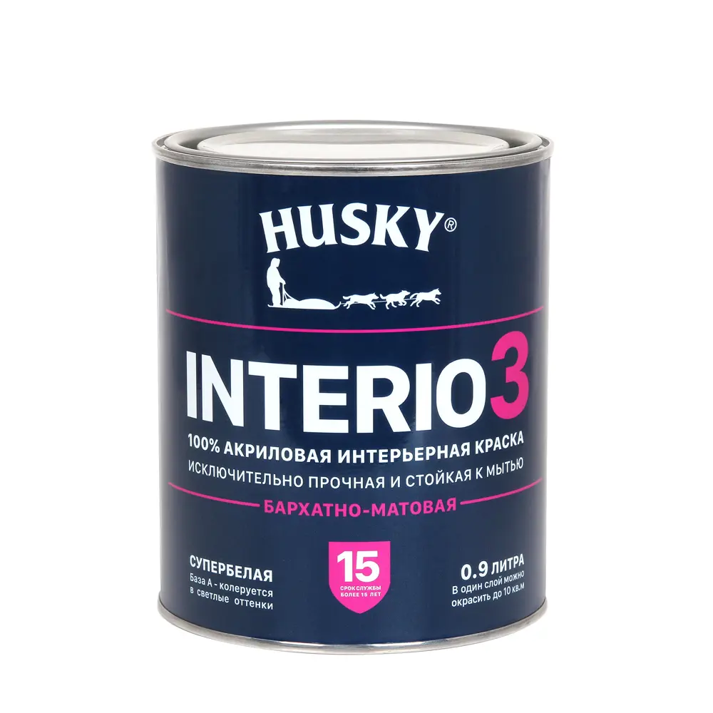 Фото Краска интерьерная Husky Interio 3 матовая супербелая 0.9л Фото Краска интерьерная Husky Interio 3 матовая супербелая 0.9л