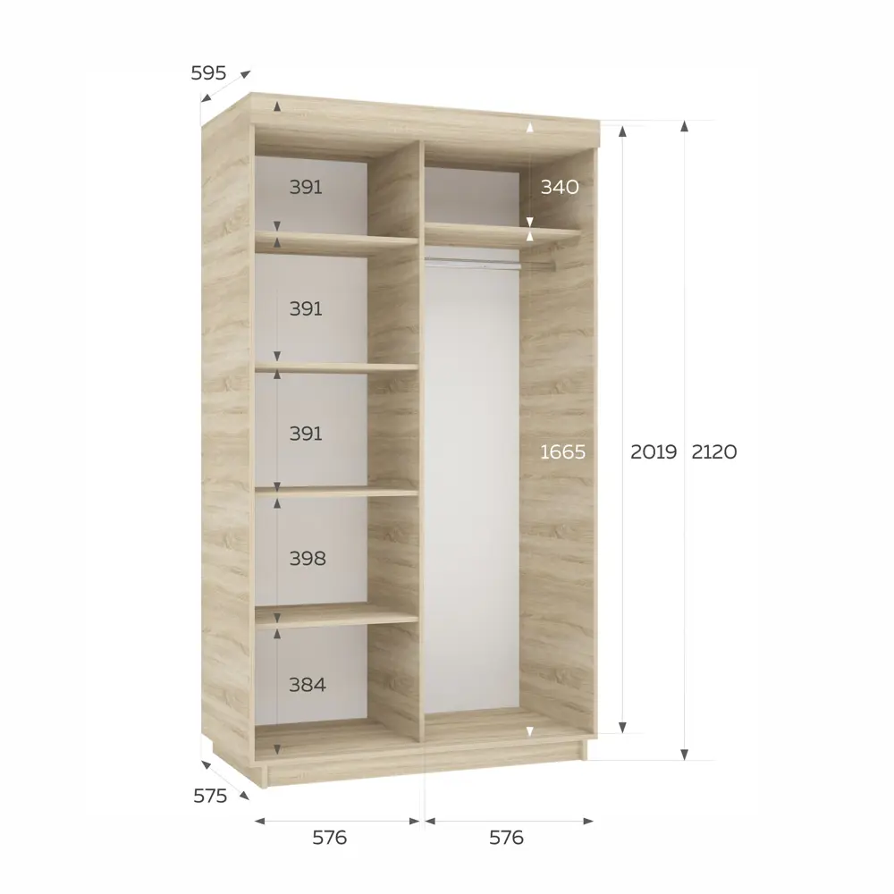 Фото 4 Шкаф-купе Мебельная компания Е1 Лайт 212x120x59.5 см ЛДСП цвет сонома