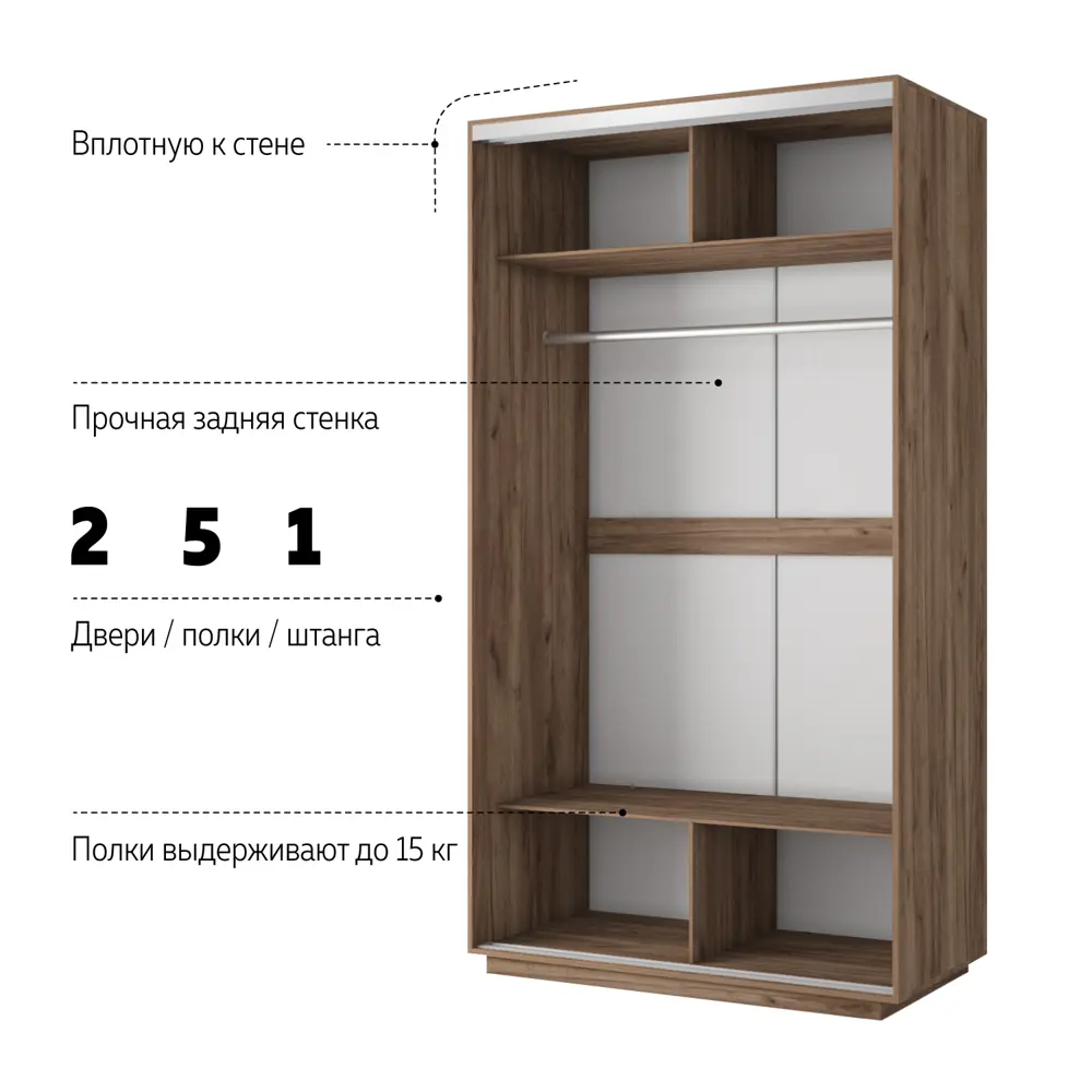 Фото 4 Шкаф-купе Мебельная компания Е1 Экспресс Хит Элемент 220x120x60 см ЛДСП цвет крафт табачный