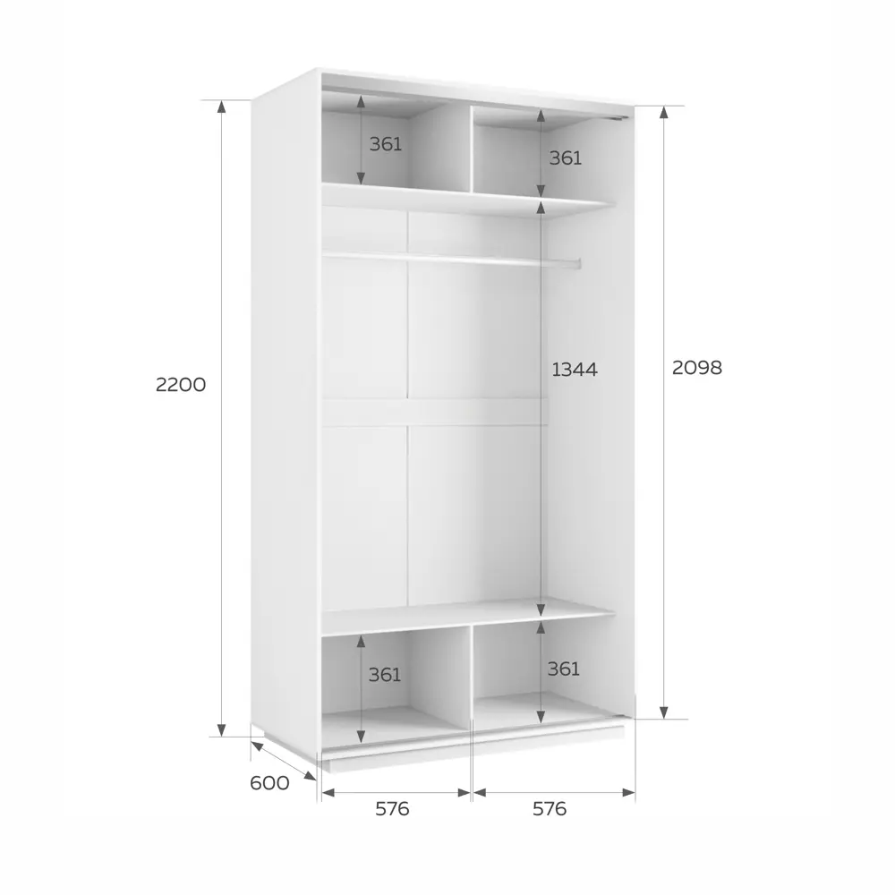 Фото 3 Шкаф-купе Мебельная компания Е1 Экспресс Хит Медиум 220x120x60 см ЛДСП цвет белый