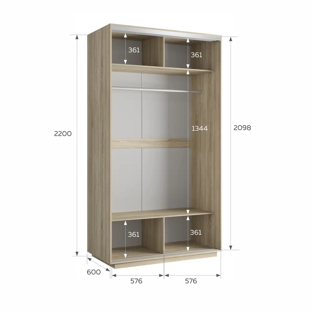 Фото 3 Шкаф-купе Мебельная компания Е1 Экспресс Хит Медиум 220x120x60 см ЛДСП цвет сонома