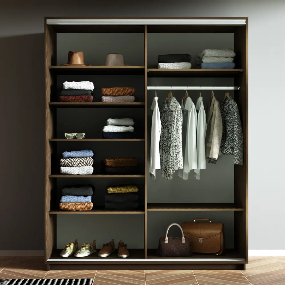 Фото 2 Шкаф-купе Мебельная компания е1 1010 240x120x60 см 7 полок ЛДСП цвет венге Фото 2 Шкаф-купе Мебельная компания е1 1010 240x120x60 см 7 полок ЛДСП цвет венге