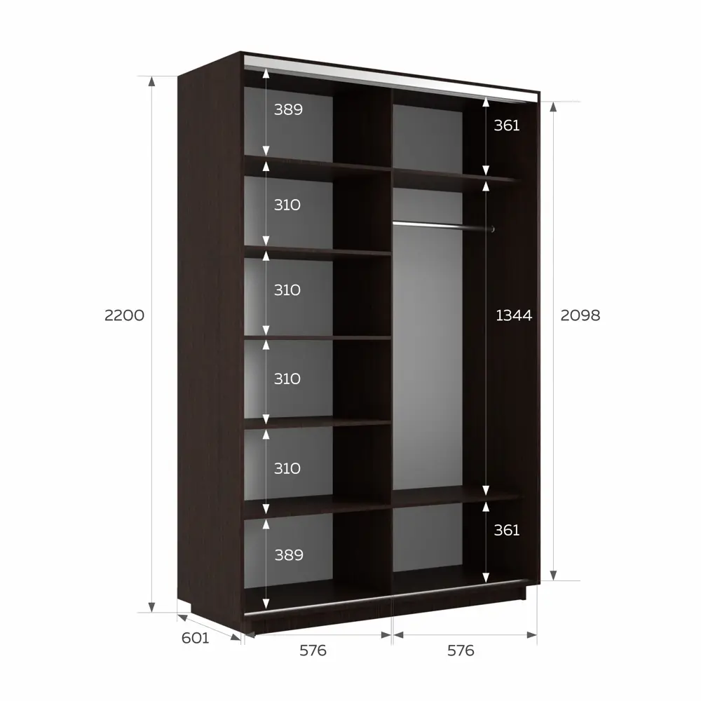 Фото 4 Шкаф-купе Мебельная компания е1 1011 220x120x60 см 7 полок ЛДСП цвет венге Фото 4 Шкаф-купе Мебельная компания е1 1011 220x120x60 см 7 полок ЛДСП цвет венге