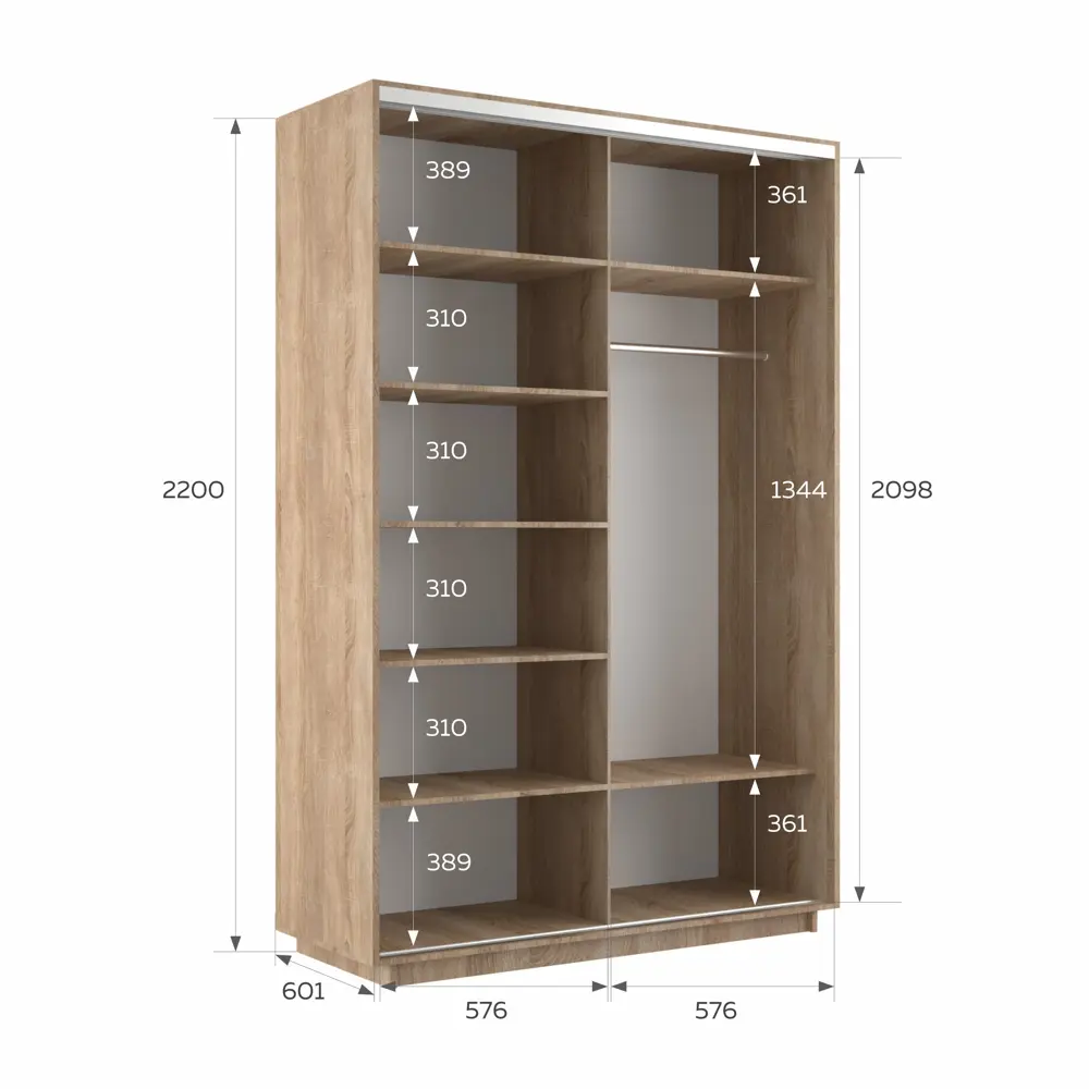 Фото 5 Шкаф-купе Мебельная компания е1 1011 220x120x60 см 7 полок ЛДСП цвет сонома