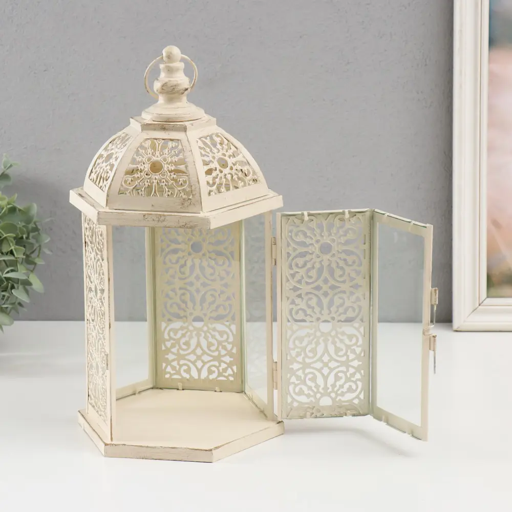 Фото 3 Подсвечник Simaland "Фонарь - кружевные цветы" н-р 2 шт d-7.5, 12 см белый 15x15x46 см