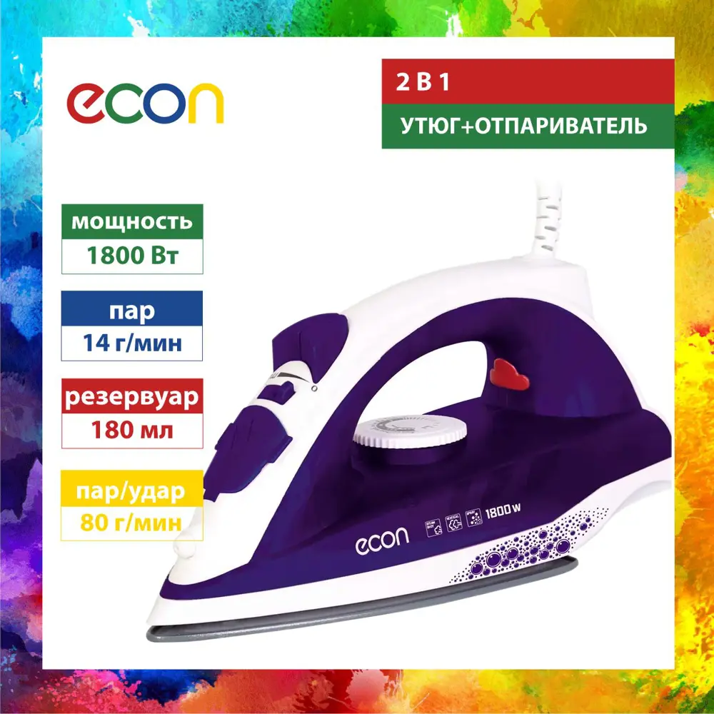 Фото Утюг Econ ECO-BI1801 цвет белый/синий Фото Утюг Econ ECO-BI1801 цвет белый/синий