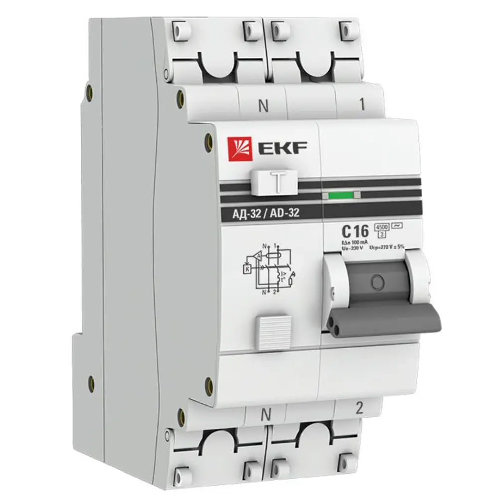 Фото Дифференциальный автомат Ekf PROxima АД-32 1P+N 16 А 4.5 кА DA32-16-100-pro Фото Дифференциальный автомат Ekf PROxima АД-32 1P+N 16 А 4.5 кА DA32-16-100-pro