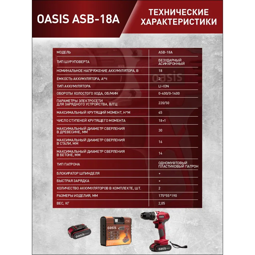 Фото 7 Дрель-шуруповерт аккумуляторная бесщеточная Oasis ASB-18A (J), 18 В Li-Ion 2x2 Ач Фото 7 Дрель-шуруповерт аккумуляторная бесщеточная Oasis ASB-18A (J), 18 В Li-Ion 2x2 Ач