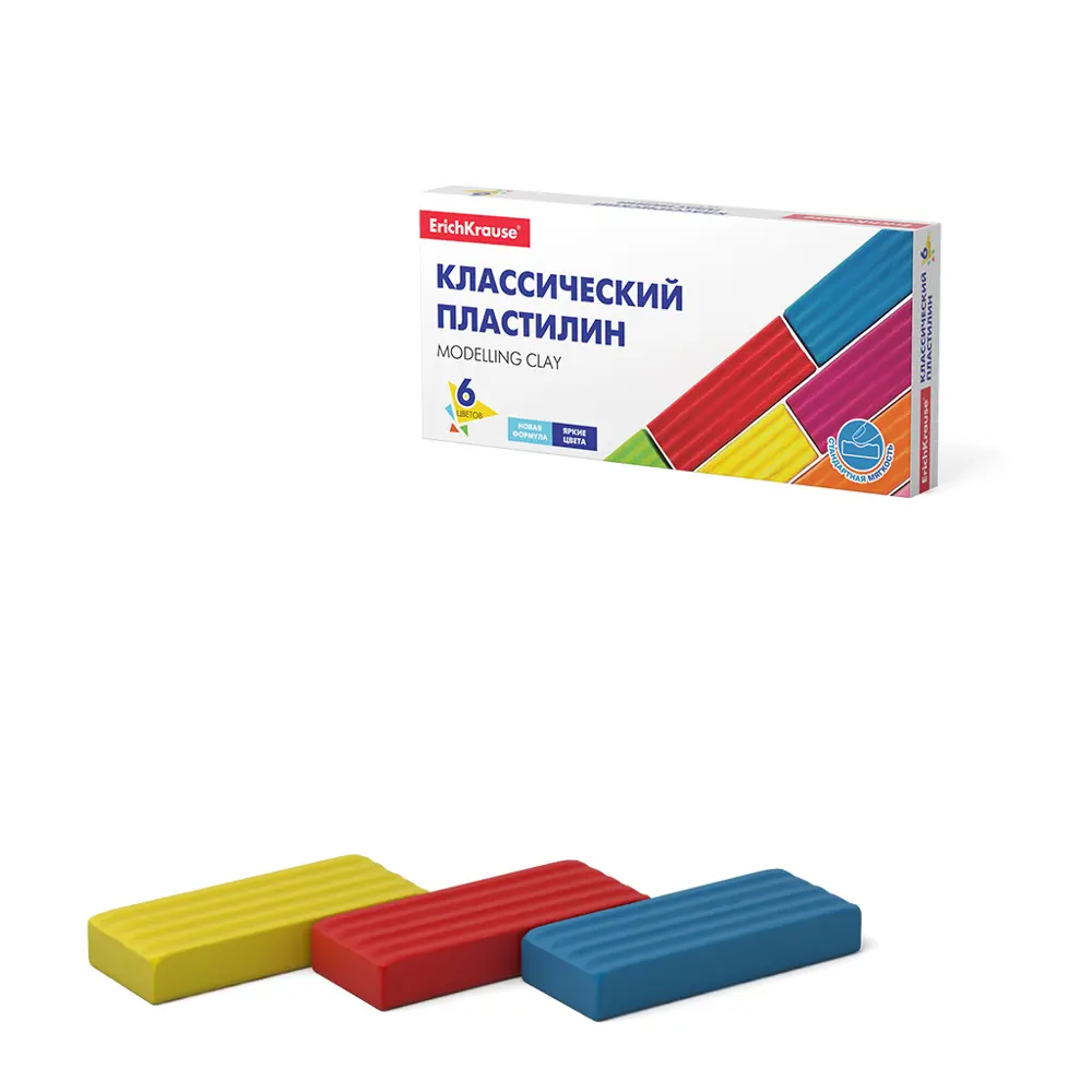 Фото Классический пластилин ErichKrause Basic 6 цветов, 96г (коробка) Фото Классический пластилин ErichKrause Basic 6 цветов, 96г (коробка)